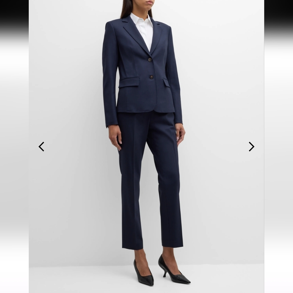 Lafayette 148 Pick Stitch Navy Blue Wool Blazer Size 12 - Picture 3 of 10